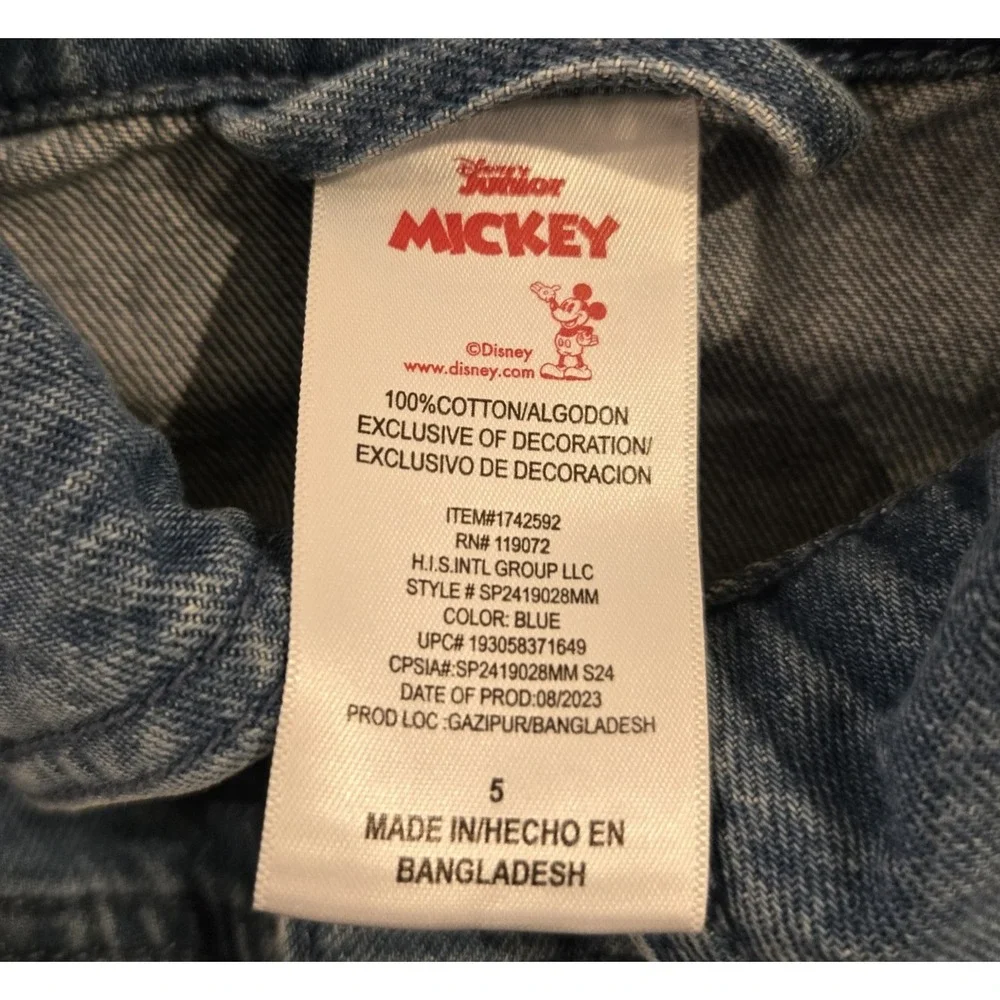 Disney Mickey Mouse Child's Button Front Denim Classic Blue Jean‎ Jacket Sze 5